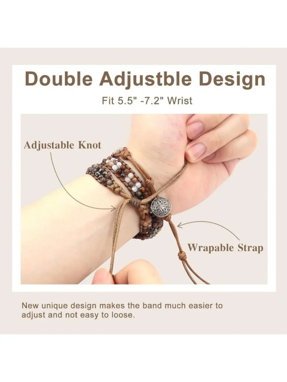 Handmade Boho Beaded Bracelet for Apple Watch 42mm-49mm, Adjustable Stone Strap